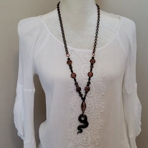 Black glass snake boho necklace